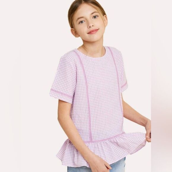 Hayden Girls' Checkered Lace Peplum Top - Picture 1 of 7